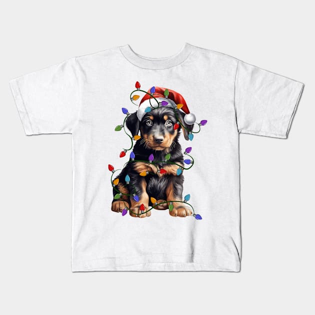 Christmas Puppy Kids T-Shirt by Chromatic Fusion Studio